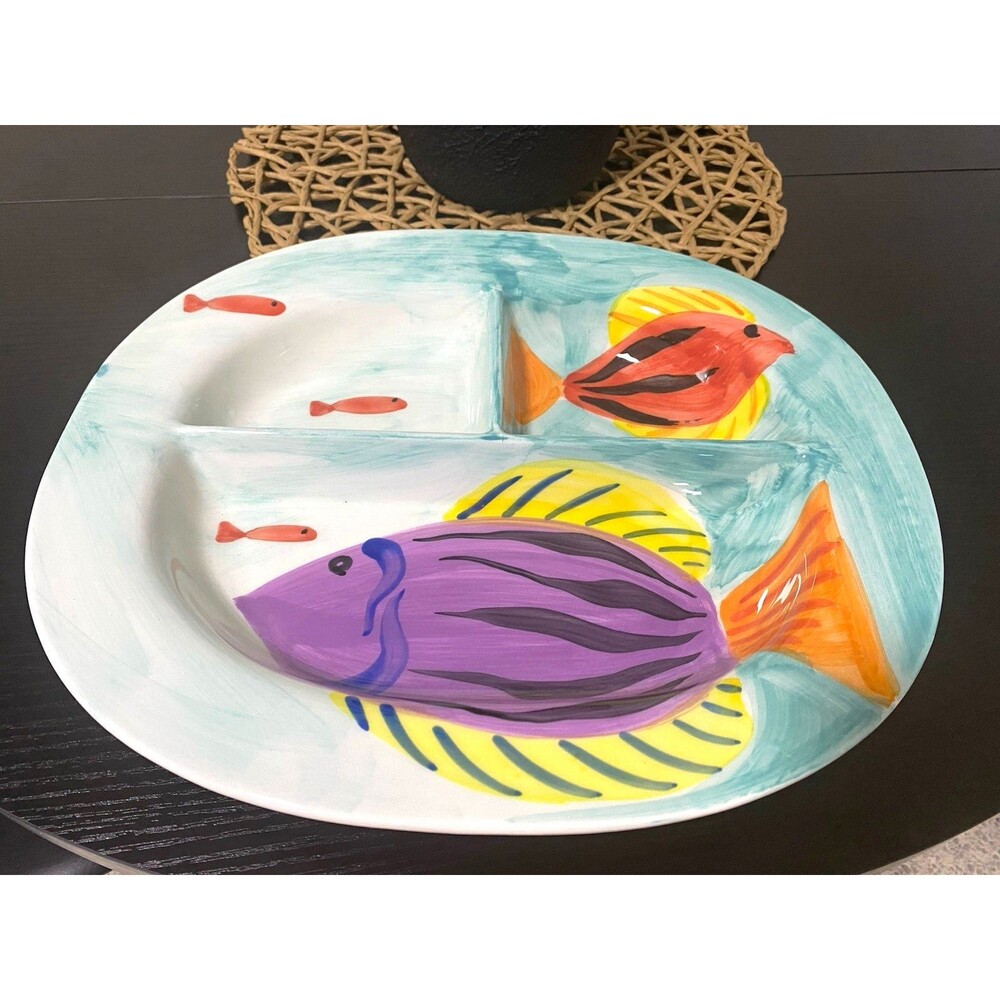 Zrike Capri 3-section fish dish hand painted Italy discontinued